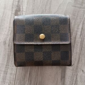 LOUIS VUITTON LV Vintage Damier Check Leather Wallet Brown Medium Trifold Elise